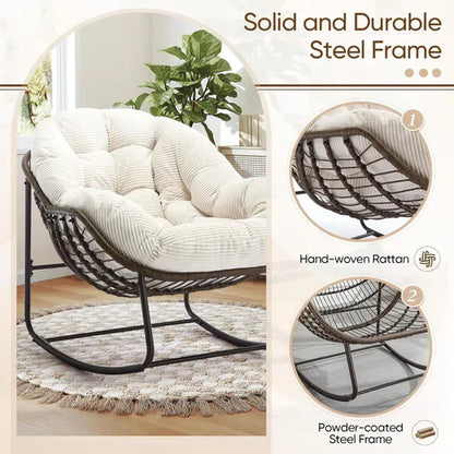 Rocking Papasan Egg Chair – Oversized Wicker Furniture for Indoors & Outdoors, with Ultra-Thick